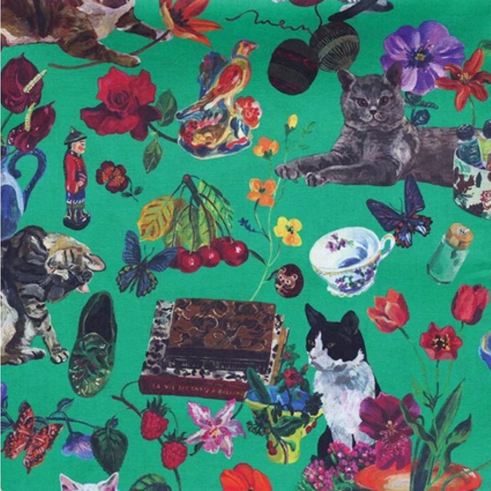 Nathalie Lete! Handkerchief. Green with cats print! Japan Import.
